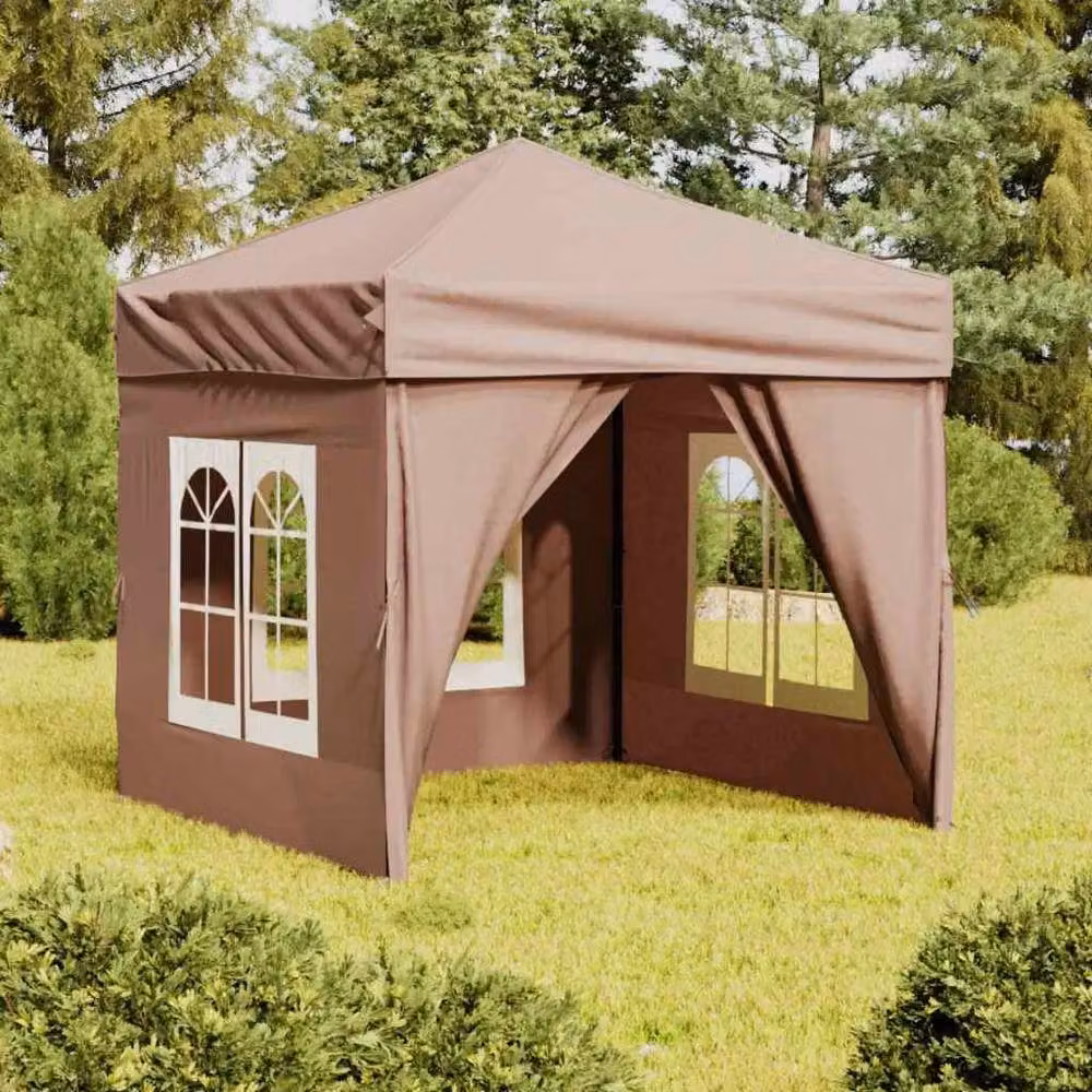 Berkfield Home Folding Party Tent with Sidewalls and Windows, Beige/Brown, W: 200 cm, D: 200 cm, H: 234 cm – 2