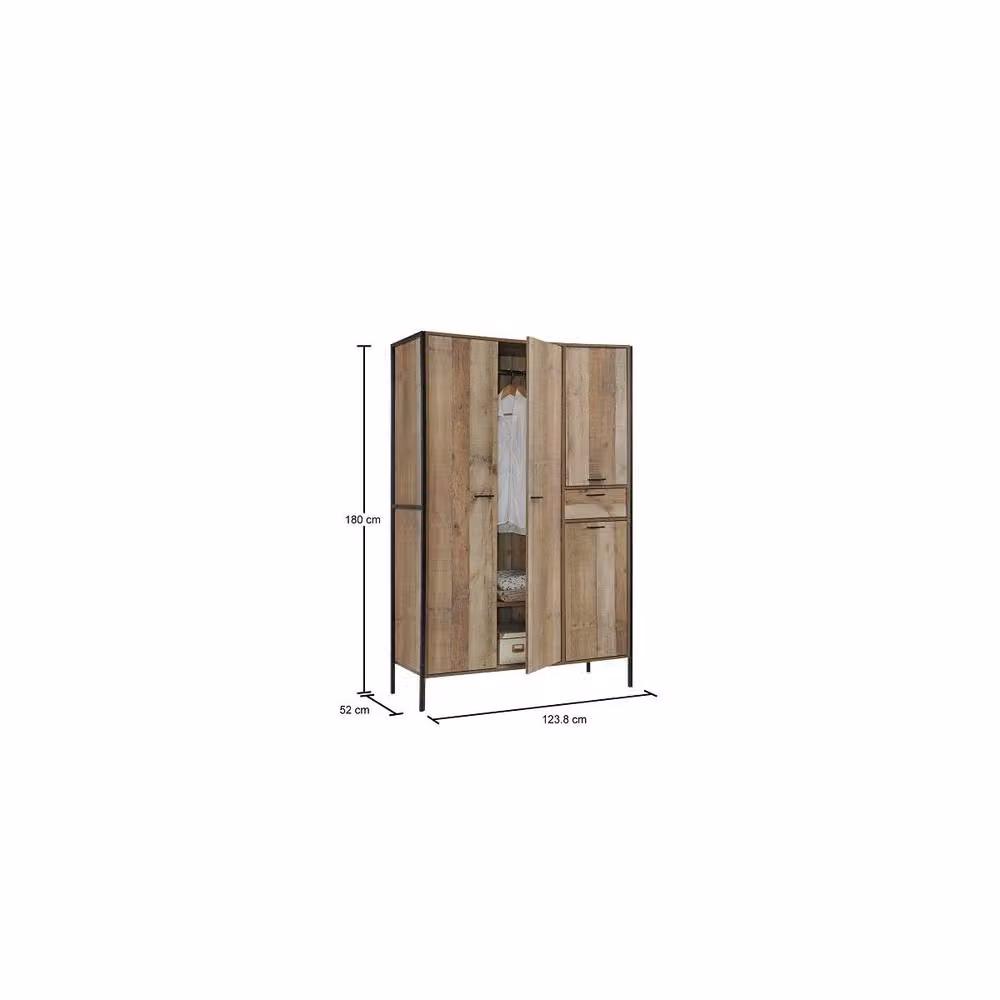 Timber Art Design Stretton Industrial 4 Door Wardrobe with 1 Drawer in Brown and Black, W/D/H: 123.8 x 52 x 180 cm – 2