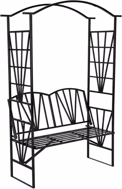 tectake Garden Arch with Bench, Black Metal Rose Trellis, H 210 x W 114 x D 42 cm – 4