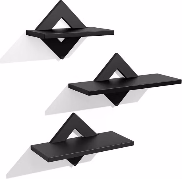 Nordara Black Rhombic Geometric Floating Wall Shelves Set, W/D/H: 24 x 24 x 27 cm