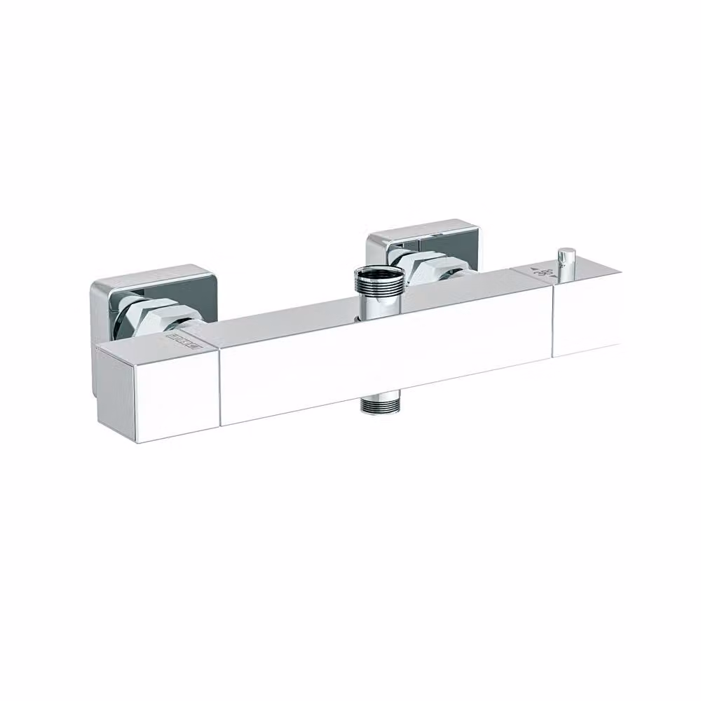 Nes Home Square Chrome Thermostatic Double Outlet Wall Mounted Shower Bar Valve in Silver – 2