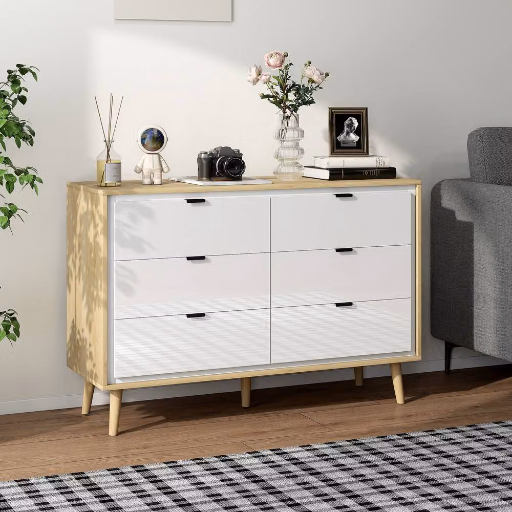 HOMCOM High Gloss White Freestanding Storage Cabinet with 6 Drawers – 2