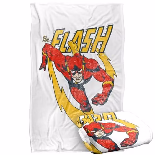 Warner Bros. Justice League Flash Lightning Trail Super Soft Fleece Throw Blanket, Multicolour, W: 91.44 cm, L: 147 cm