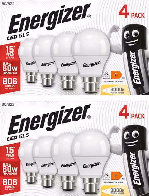 Energizer LED GLS B22 Globe Bulb, 806lm, 8.5W, 3000K Warm White