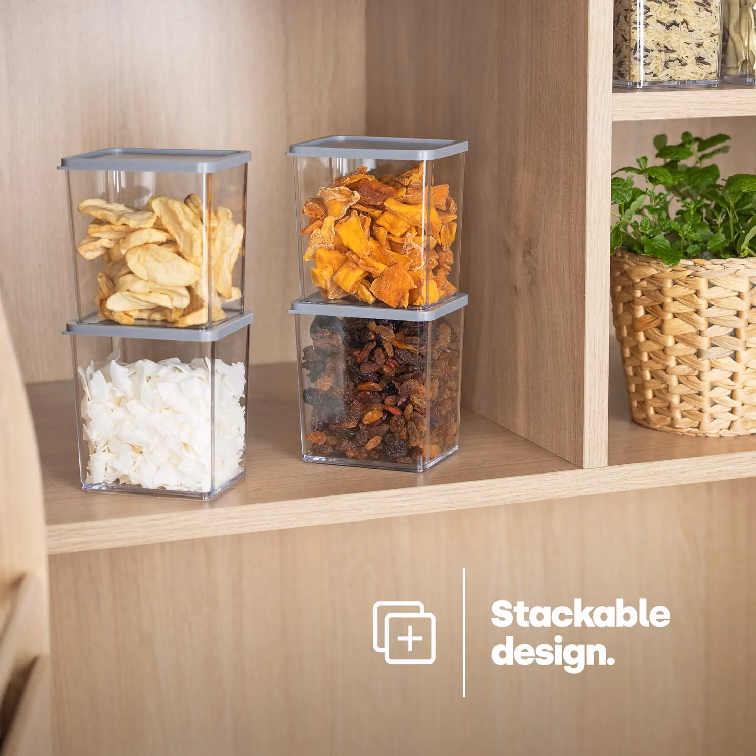 LIVIVO Set of 2 Airtight Food Storage Containers with Grey Lids, 615ml, Transparent – 2