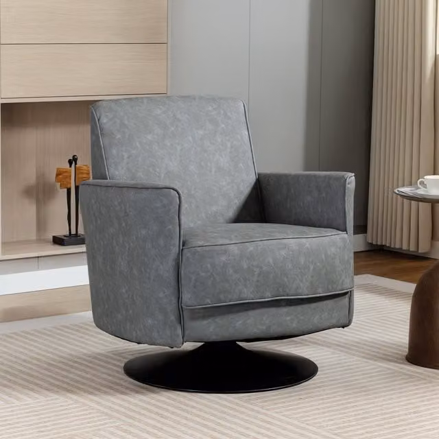 HOMCOM Grey Upholstered Swivel Accent Chair with Armrests