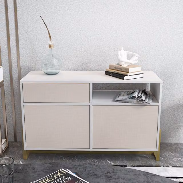 Utopia Modern Sideboard with Cabinets in White and Beige