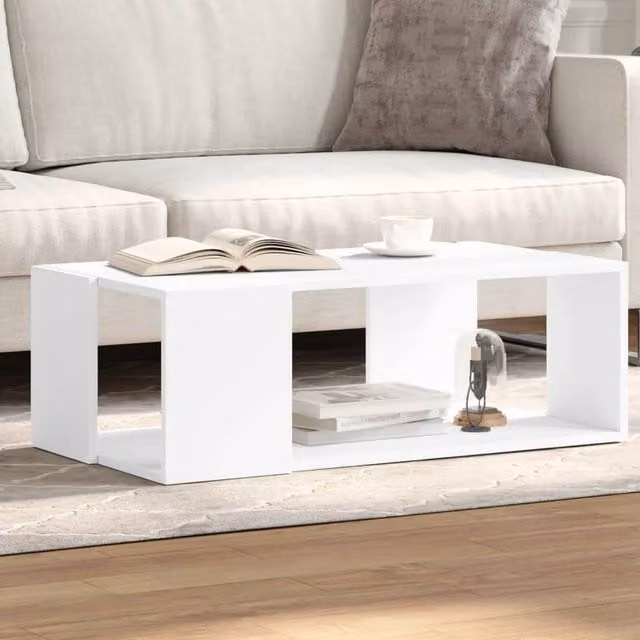 Berkfield Home White Rectangular Coffee Table in Engineered Wood W/D/H: 89.5 x 48 x 30 cm