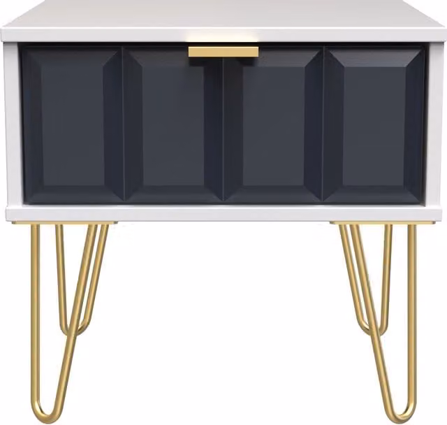 Ready Assembled 2 U Metro 1 Drawer Bedside Table in Dark Blue and Gold – 1