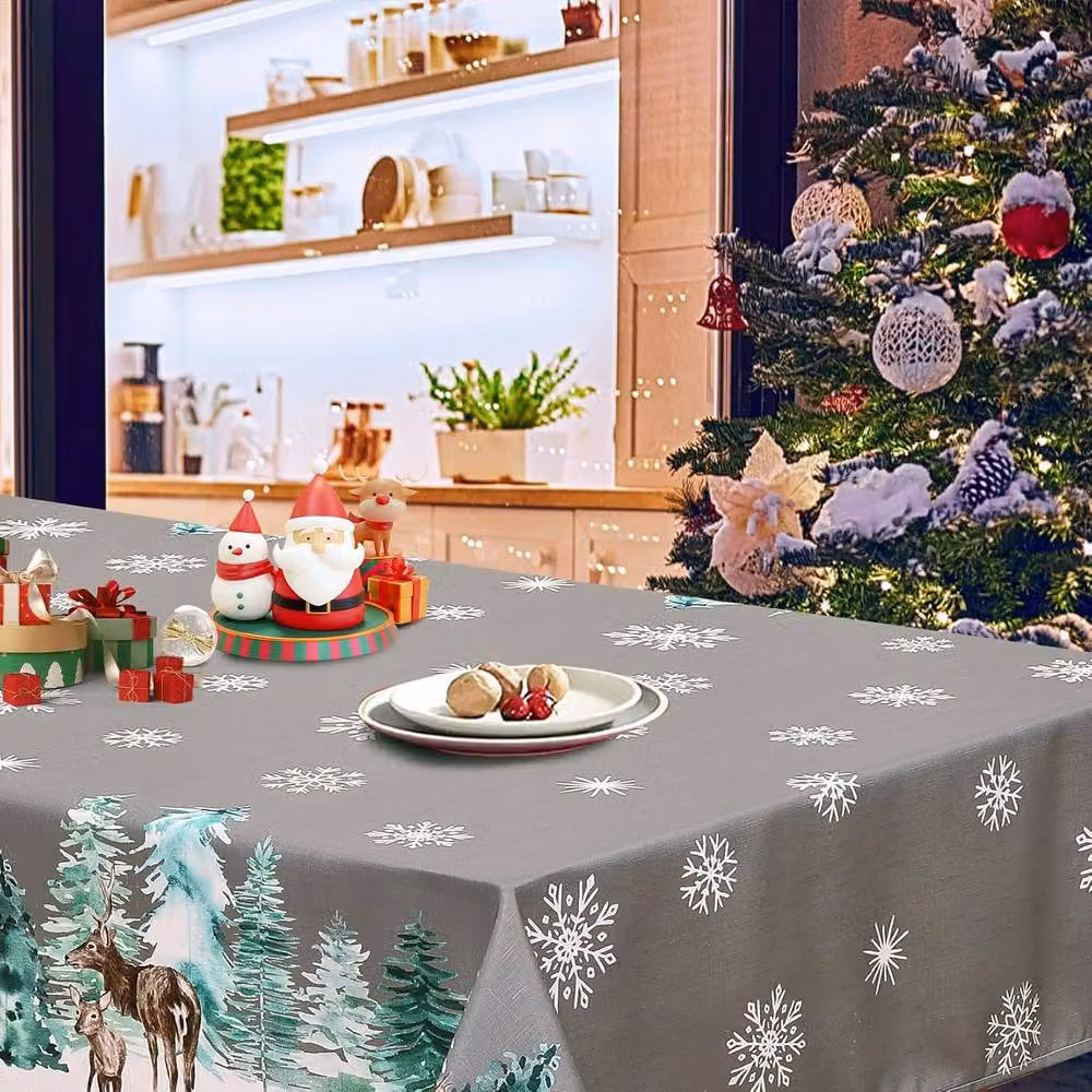 London Boutique Waterproof Christmas Tablecloth with Reindeer Print in Grey, W: 137.16 cm x D: 200.66 cm – 4