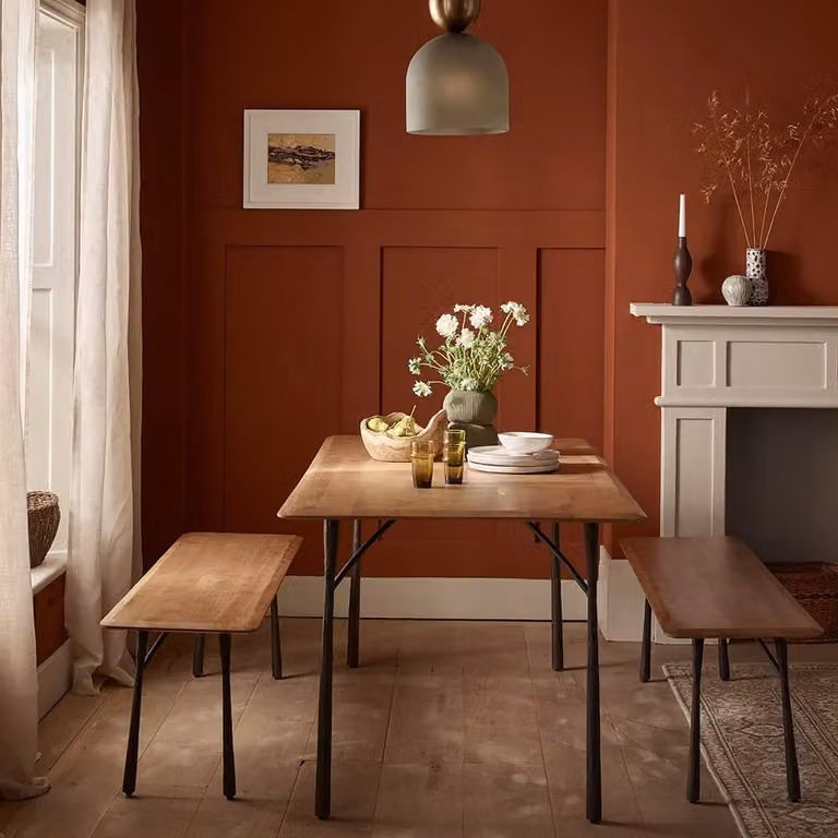Atkin and Thyme Frida Dining Table and 2 Bench Set in Mango Wood and Bronze/Brown
