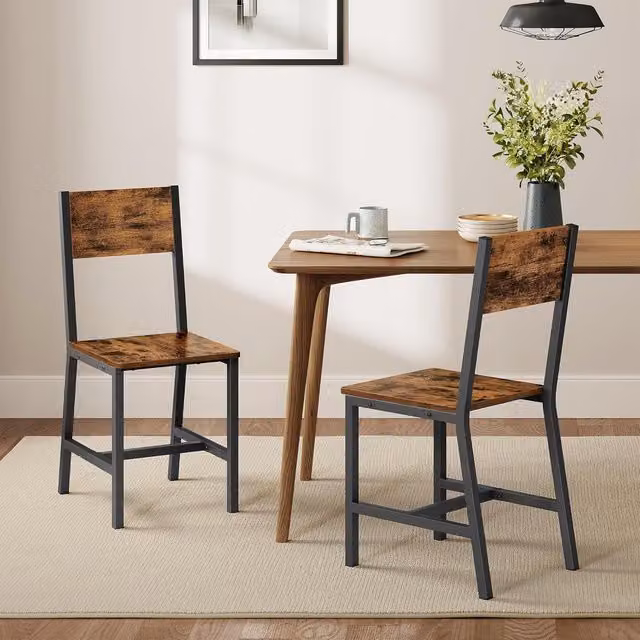 VASAGLE Industrial Set of 2 Dining Chairs with Steel and Wood Frame in Brown – 1