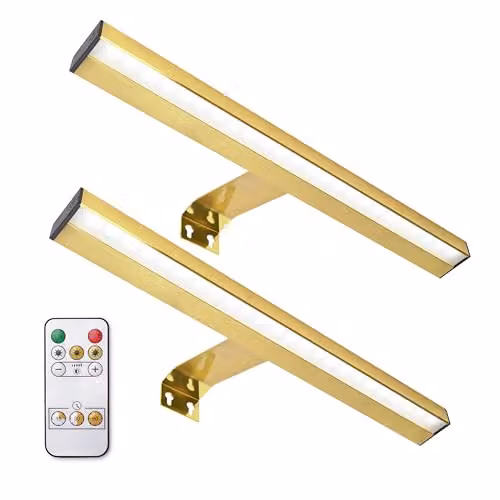 ValueLights Ryle Set of 2 Rechargeable Touch Dimmer Picture Wall Lights in Gold/Brass – 1