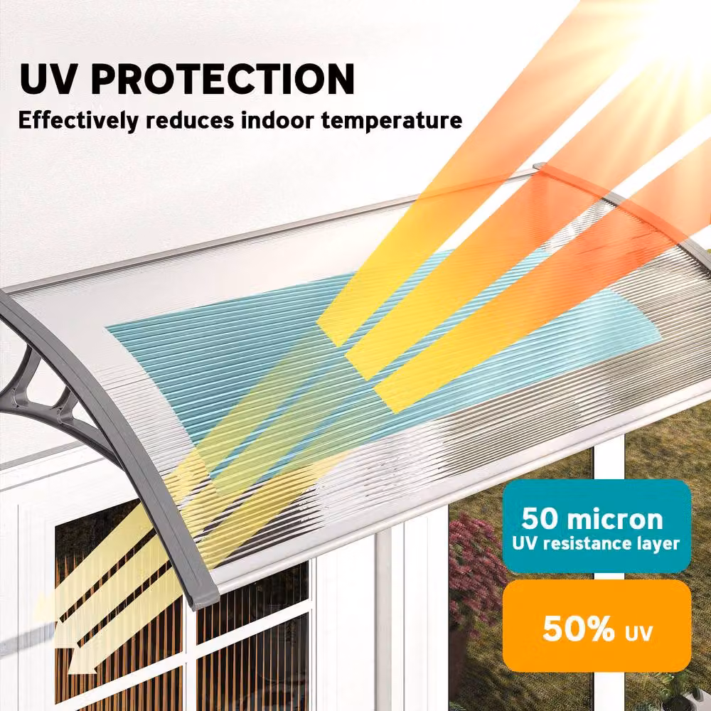 Rolipo Grey Aluminium Wall-Mounted Front Door Canopy Awning Rain Shelter W: 110 cm, D: 60 cm – 4