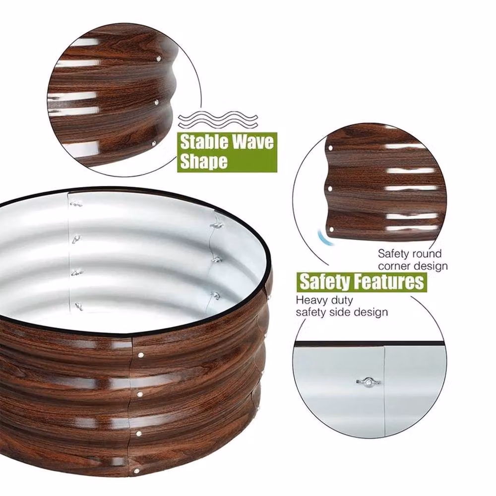 FLAVORA Round Raised Bed Vegetable Planter in Brown, W/D/H: 80 x 80 x 43 cm – 4