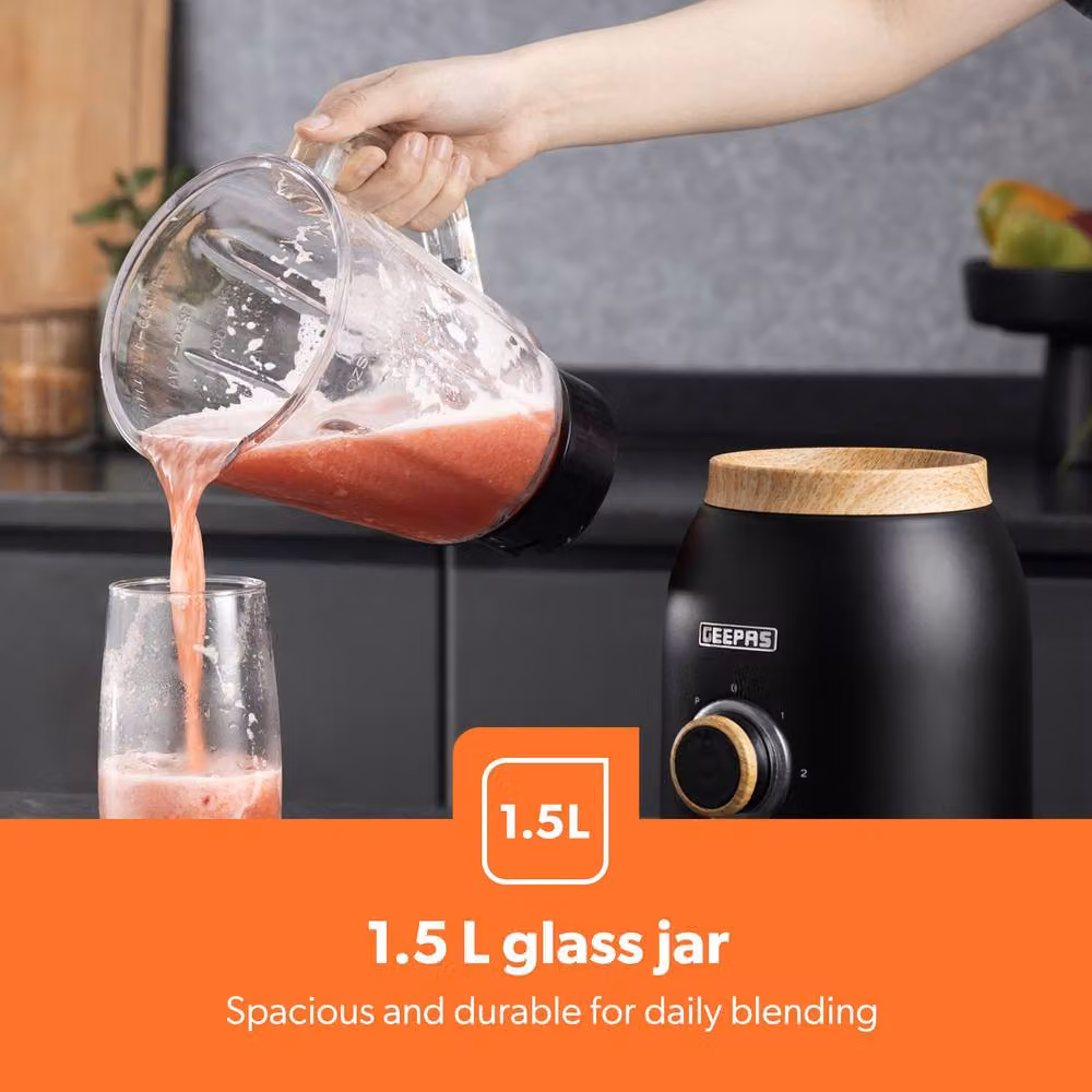 Geepas NordiQ 2-in-1 Food Jug Blender and Mini Grinder, 800W, 1.5L Glass Jar, Black – 3