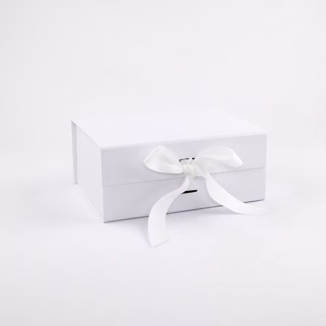 A5 Deep Laminated Magnetic Gift Box with Changeable White Ribbon, White