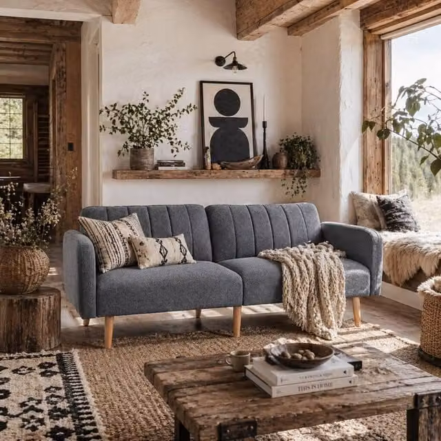 Wyld Haus Nile Grey Linen 3 Seater Click Clack Sofa Bed