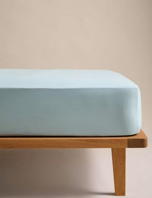 M&S Body Sensor Extra Deep Fitted Sheet Blue Cotton Breathable and Cooling W/D/H: 200 x 200 x 38 cm