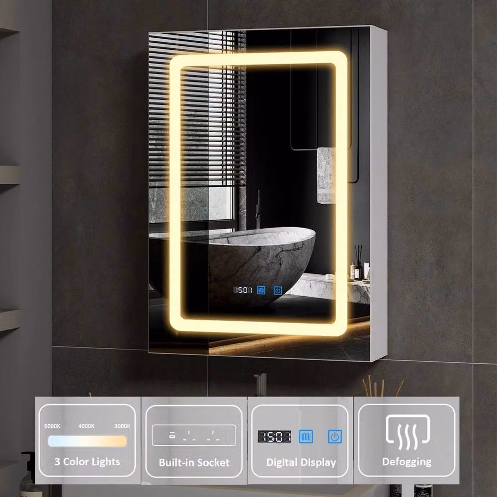 PAWNORA LED Bathroom Mirror Cabinet with Dimmable 3-Colour Lighting in White – 2