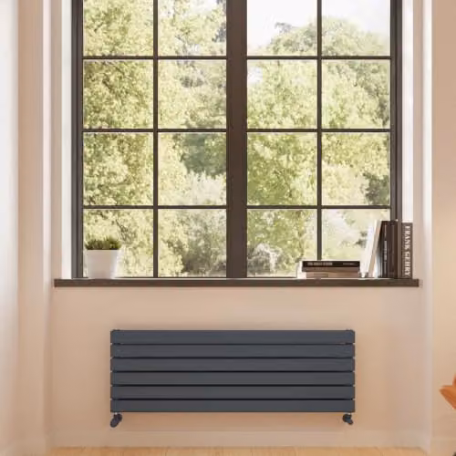 UK Radiators Typhoon Axis Anthracite Horizontal Designer Double Panel Steel Radiator W: 120 cm, H: 40.8 cm, D: 7.54 cm – 3