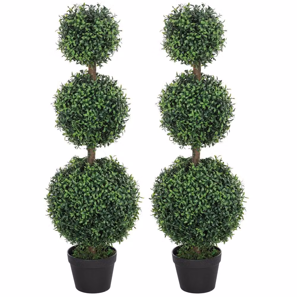 STILVORA Set of 2 Green Artificial Boxwood Trees in Round Concrete Pots, Height: 100 cm – 5