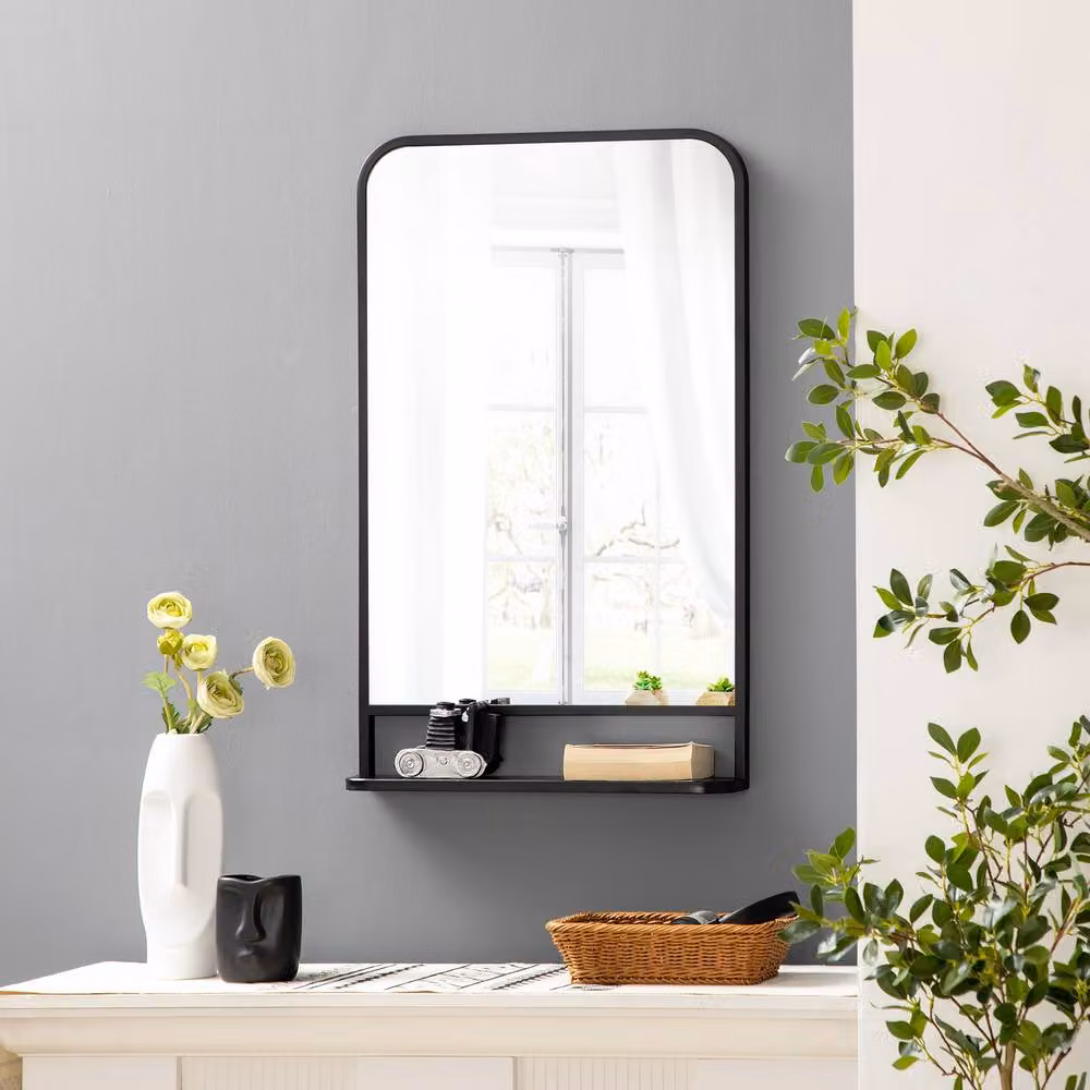 STILVORA Modern Rectangular Wall Mirror with Shelf, Black, W: 86 cm, H: 53 cm – 2