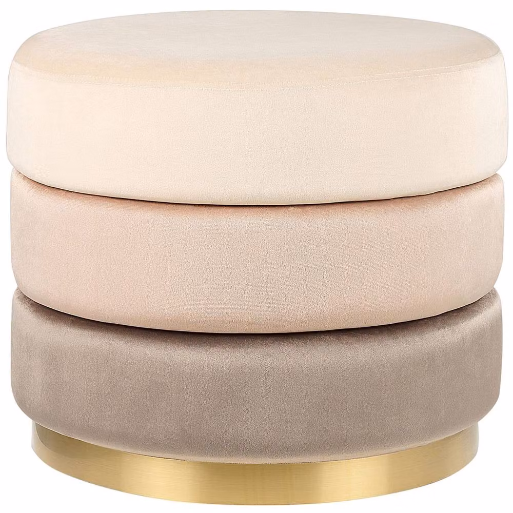 Wyld and Coco Ombre Beige Velvet Round Footstool with Gold Base, Diameter: 48 cm, Height: 48 cm – 2