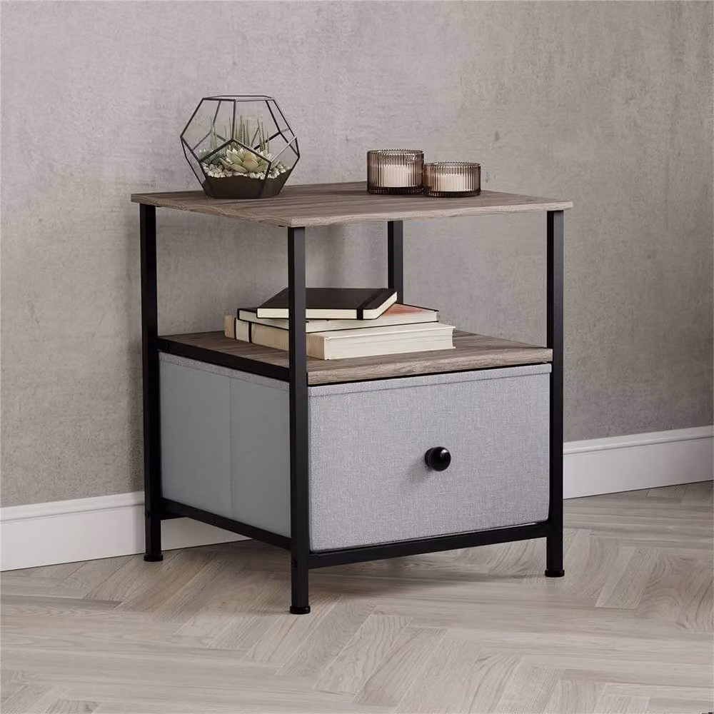 NESTLUNE Modern 1 Drawer Fabric Chest of Drawers in Beige and Grey, W: 100 cm, D: 15 cm, H: 15 cm – 4