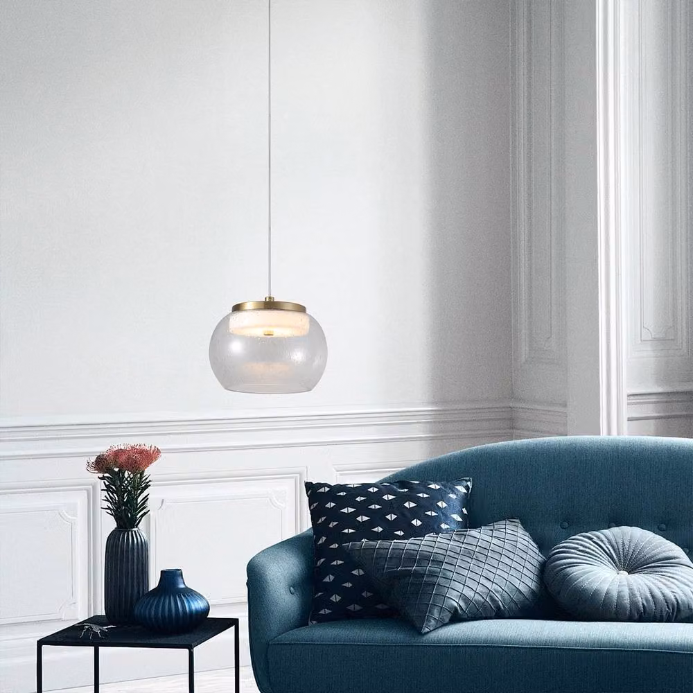 NIVOR Modern LED Glass Sphere Pendant Light in Gold with Warm White Adjustable Lighting – 4