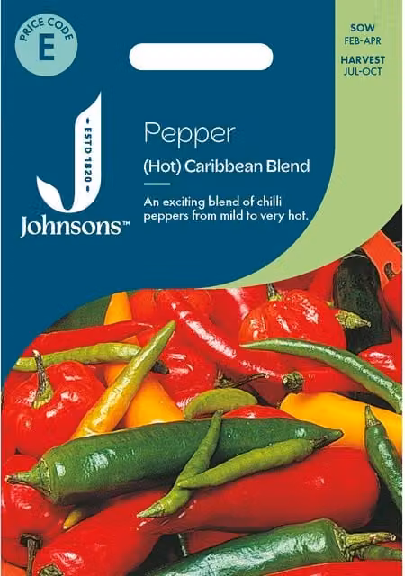 Johnsons Seeds Pepper Hot Caribbean Blend Multicolour Vegetable Seeds