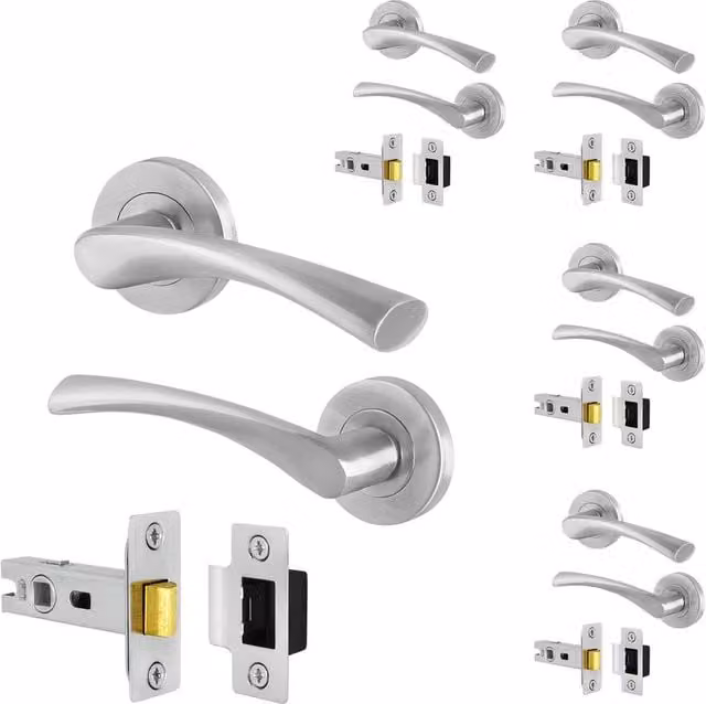 AFIT Novi Satin Nickel Internal Twist Door Handles with Latch, 5 Pack, Silver, W: 15 cm x H: 15 cm – 1