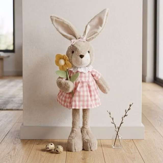 Garden Greatness Tall Standing Plush Easter Bunny in Pink and Multicolour, H: 60 cm, W: 18 cm, D: 14 cm