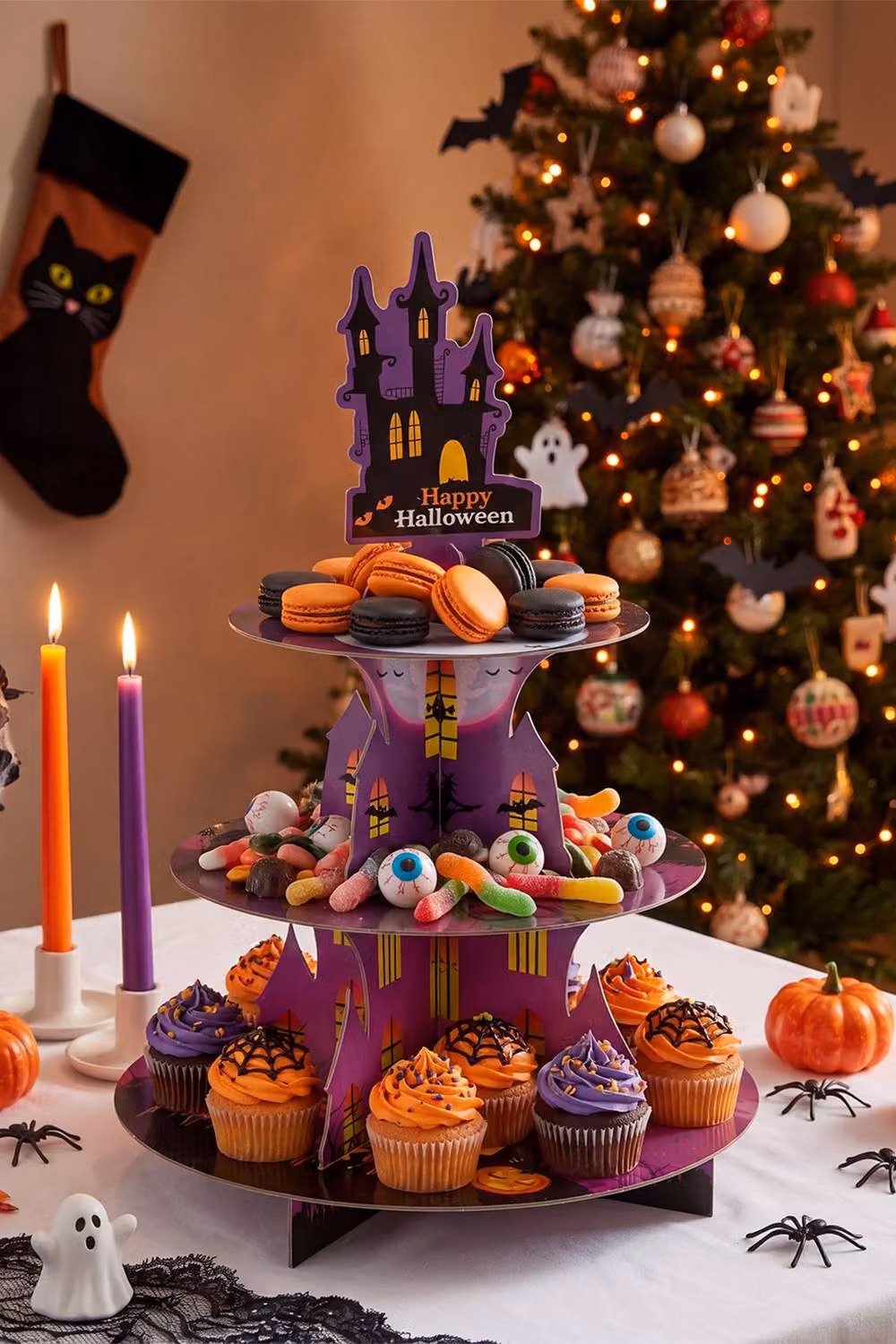 Living and Home 3-Tier Halloween Cardboard Cupcake Display Stand in Purple – 2