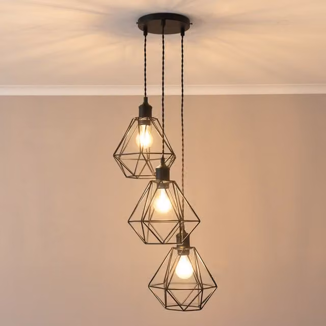 ValueLights Diablo 3 Drop Cluster Industrial Ceiling Pendant Light in Black with Warm White LED Bulbs