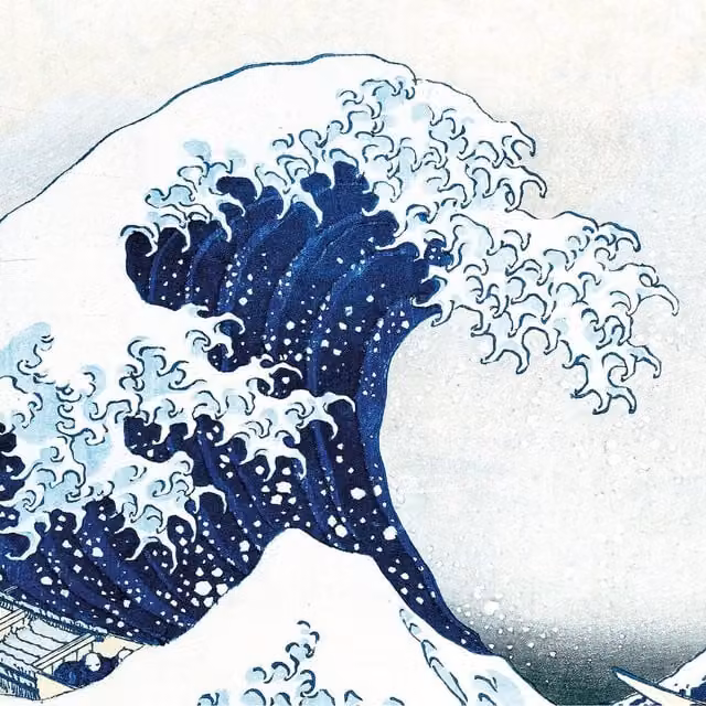 The Great Wave Oriental Wall Mural in Blue, W: 192 cm