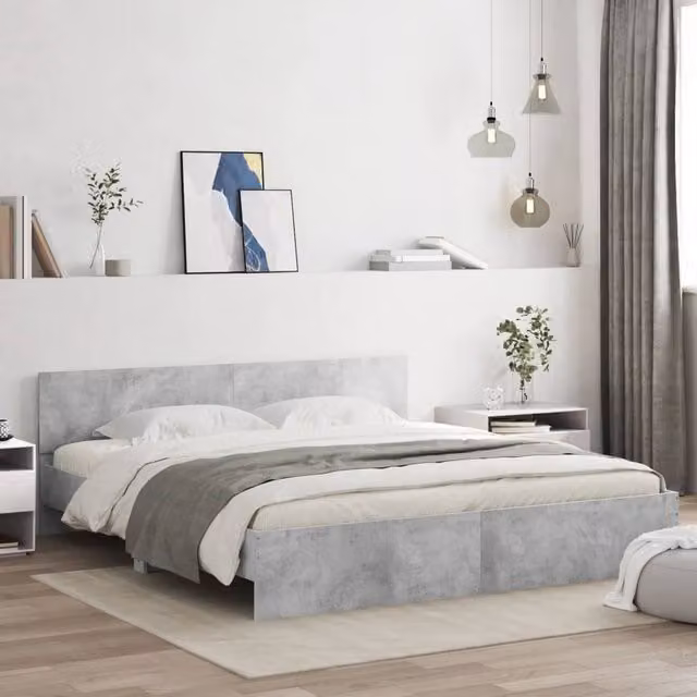 Berkfield Home Super King Bed Frame with LED Under-Bed Lighting and USB Charging Port, Concrete Grey, W: 180 cm, D: 200 cm