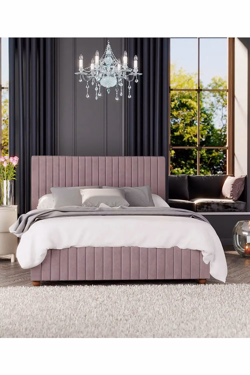 Laurence Llewelyn-Bowen Estella Ottoman Storage Bed in Pink Plush Velvet Fabric, King Size W/D/H: 180 x 200 cm – 4