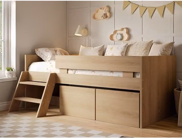 Flair Solid Wood Single Low Sleeper Bed with Drawers in Oak