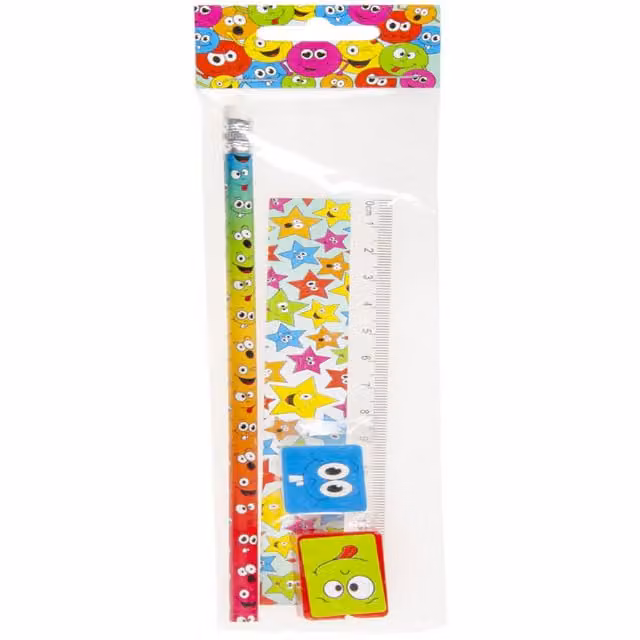 LG-Imports Emotion Face Design Stationery Set in White and Multicolour