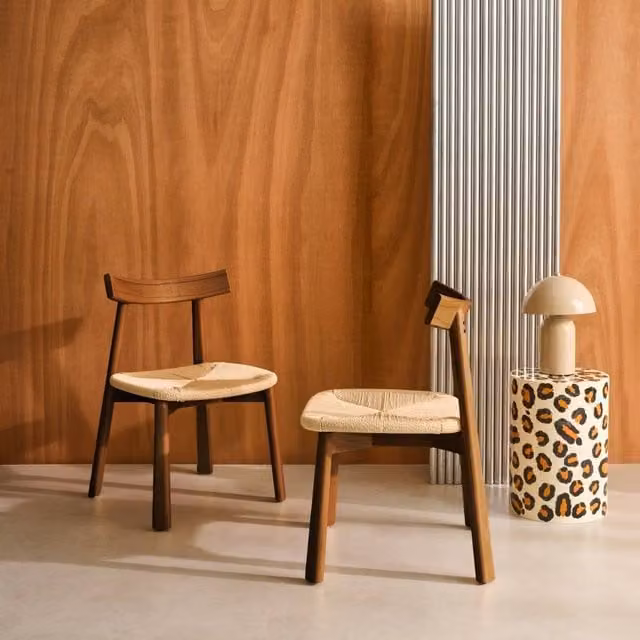 sweeek Set of 2 Scandinavian Rubberwood Dining Chairs with Rope Seats in Dark Brown