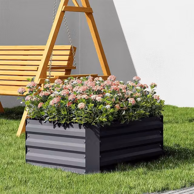 Livingandhome Grey Raised Garden Bed for Ornamental, Herb and Vegetable Planting