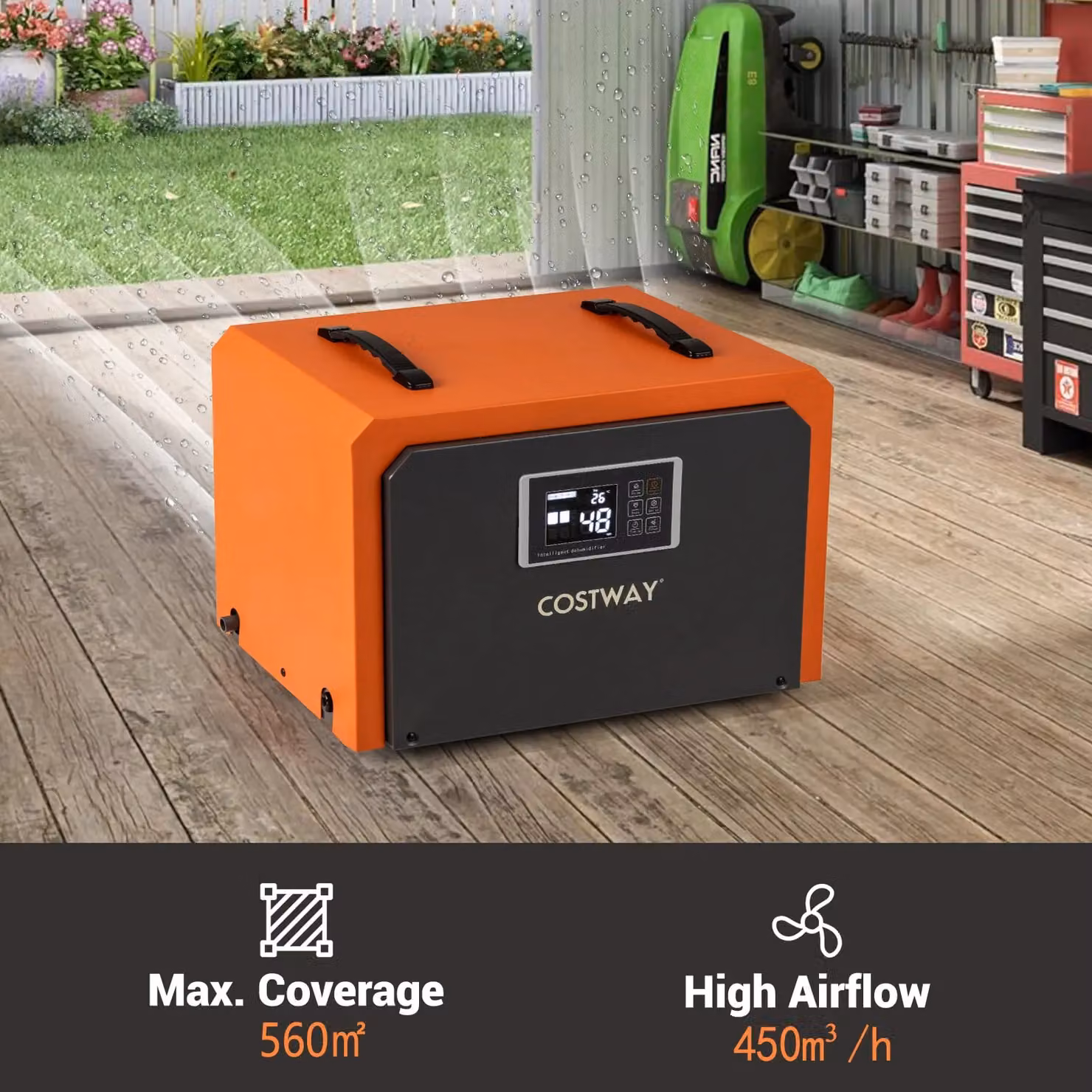 Costway 60L Commercial Crawl Space Dehumidifier with Drain Hose, Orange – 7