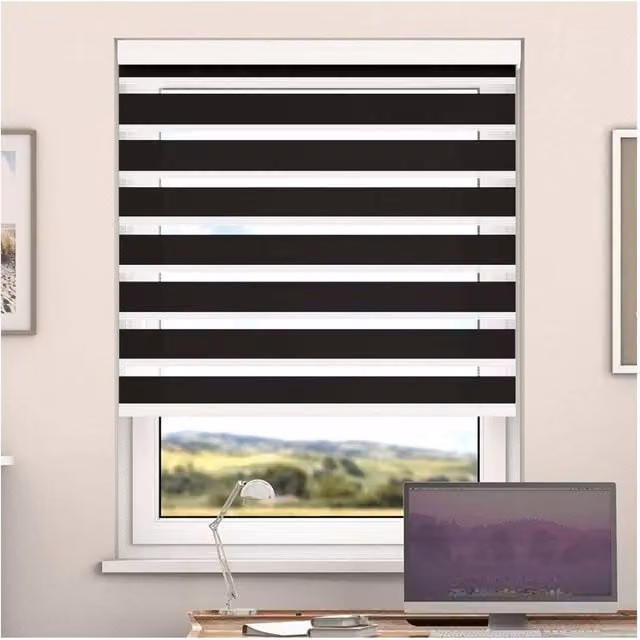 NewEdgeBlinds Day and Night Zebra Roller Blind with Cassette in Pirate Black, Width: 130 cm