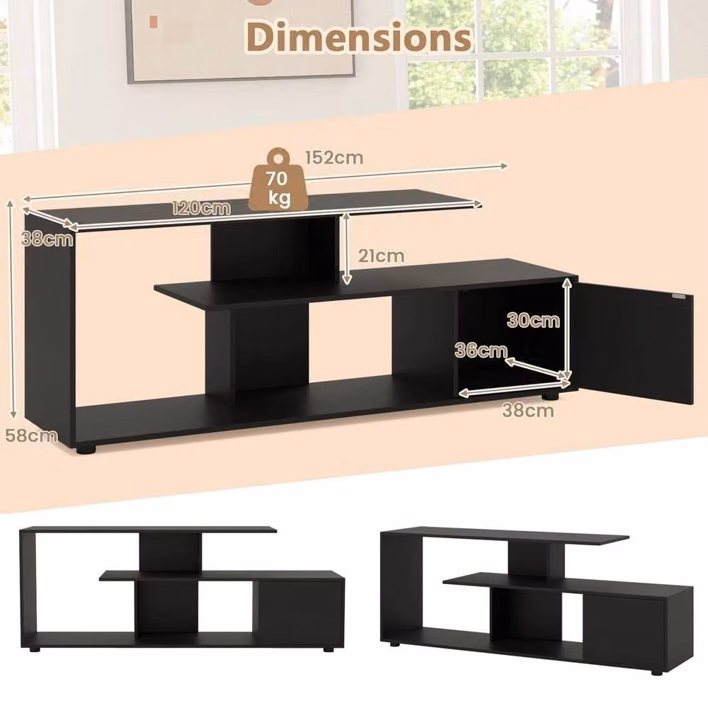 Kelvenix 3-Tier Modern TV Stand in Black for TVs up to 55 inch – 2
