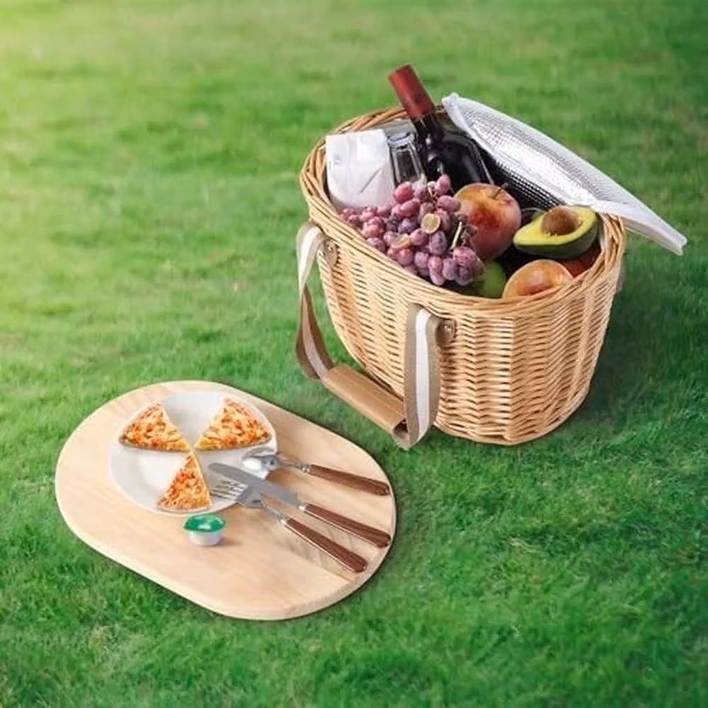 VOGREX Brown Outdoor Picnic Basket for 2 People with Handles – 3