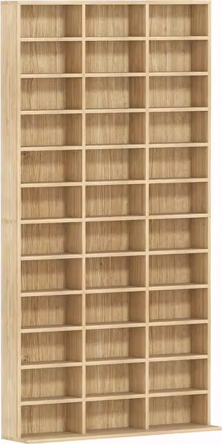 HOMCOM Modern Brown Wood CD Storage Unit with Adjustable Shelves and Media Compartments, W: 102 cm, H: 195 cm – 1