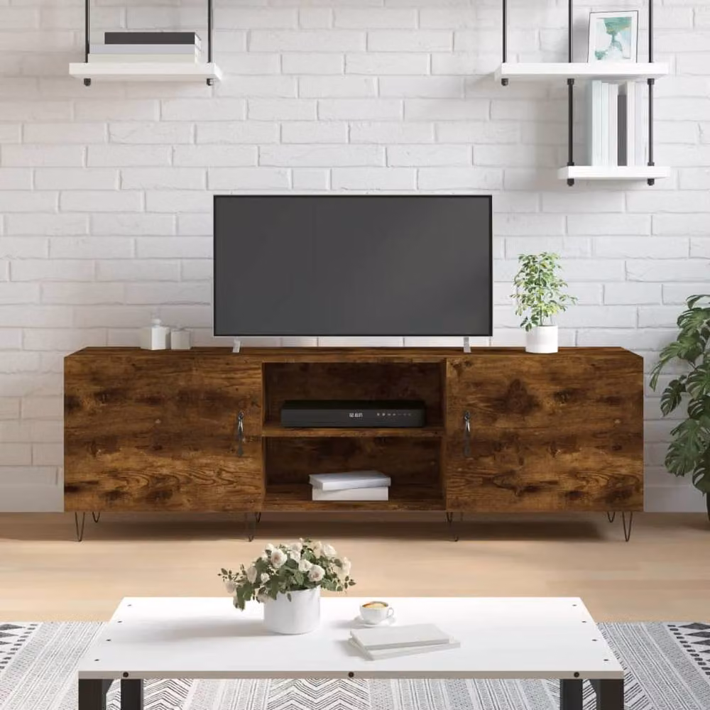 Berkfield Home Industrial TV Cabinet in Smoked Oak and Brown, W/D/H: 150 x 30 x 50 cm – 2