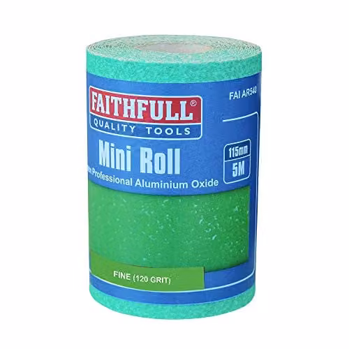 Faithfull 120 Grit Aluminium Oxide Sandpaper Roll, Green, W: 11.5 cm, L: 5 m