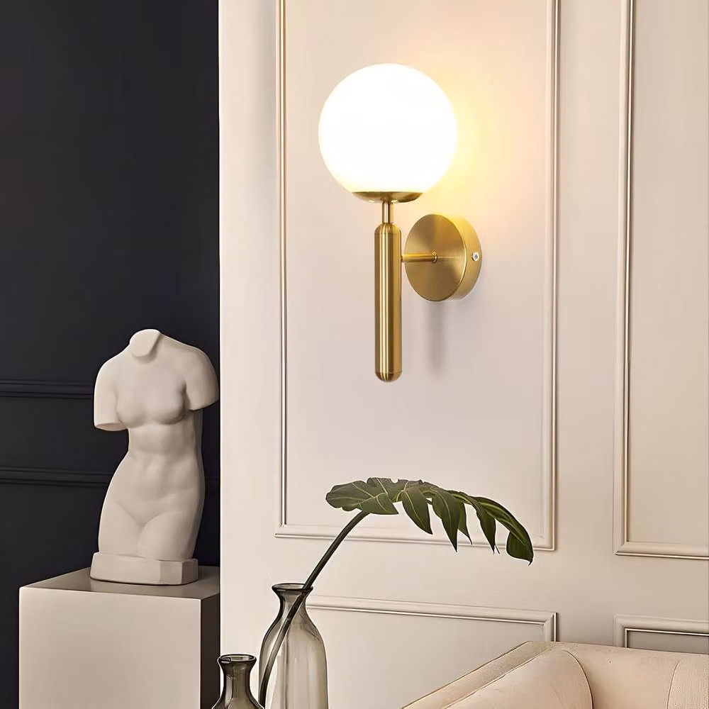 COMELY Modern E27 Wall Lights with Transparent Glass Sphere Lampshade in Gold/Brass – 3